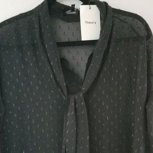 NWT Theory black sheer metallic blouse top size  P